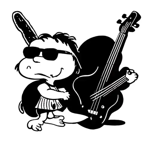 Woodstock From Peanuts Wearing Sunglasses And Holding A Bass Guitar