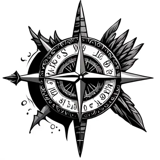 Arrow With Compass Rose And Time Of Birth In The Middle
