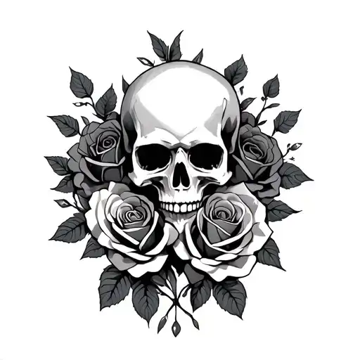 Creepy Black Skulls And Roses Intertwined