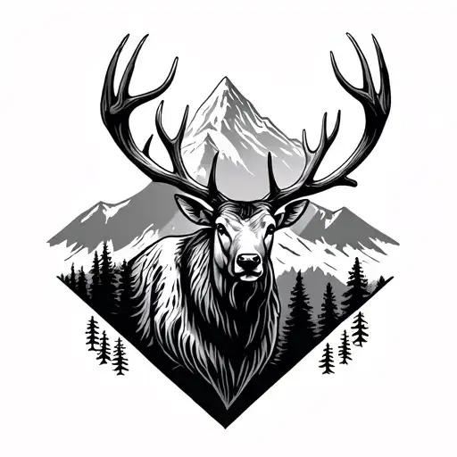 Elk Antlers 8 Points With Mountain Straight Down Under It As A Spine