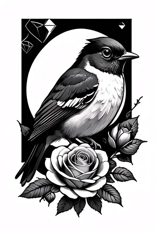 Robin Bird Diamond And Rose Intertwined