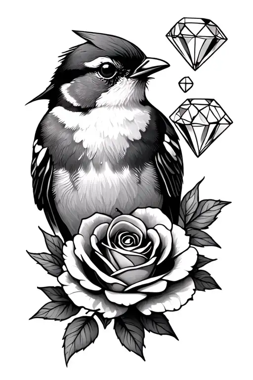Robin Bird Diamond And Rose