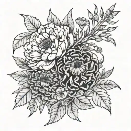 Marigolds And Honeysuckle Flowers Incorporating Native