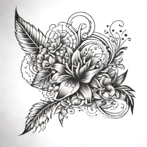 Native Inspired Tattoo Featuring Ocean And Flowers