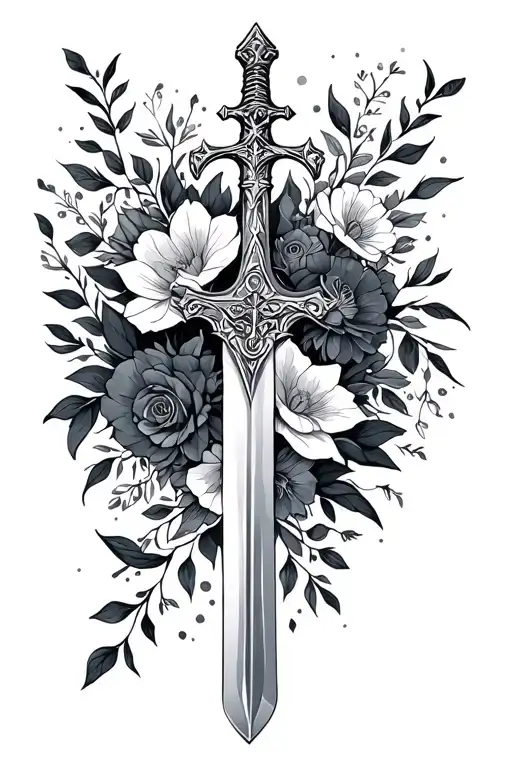 Christian Sword Feminine With Florals And Other Symbols