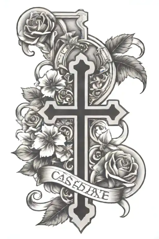 Cross And Date Tattoo Design