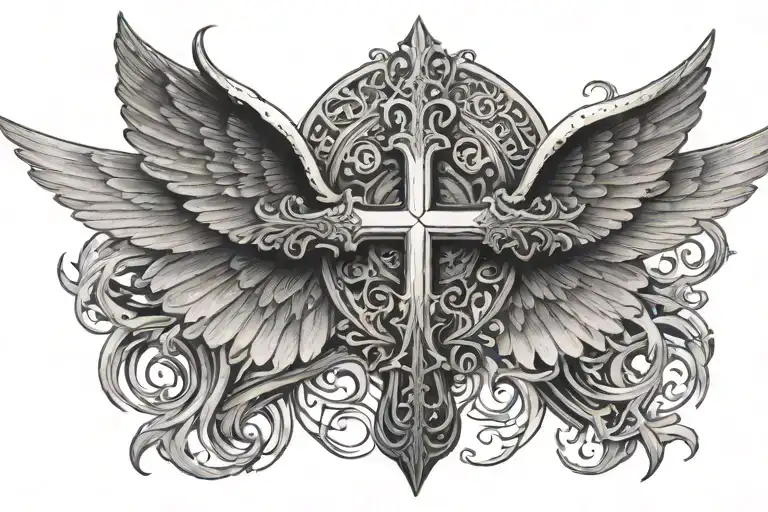 A Cross With Wings Spread Wide All Black