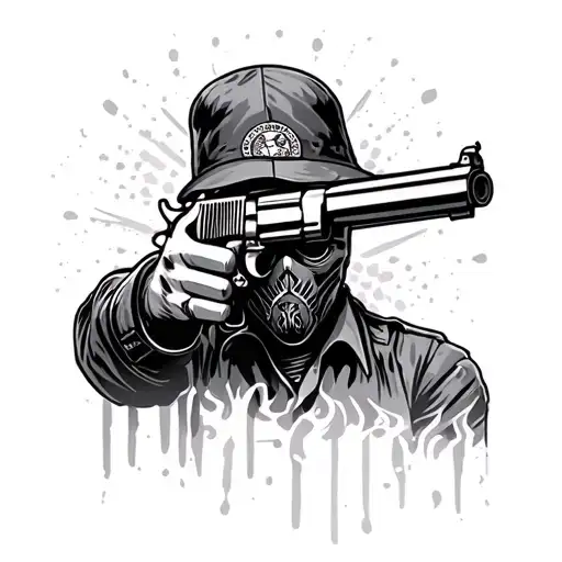 Gangster Waring Ski Mask Hilding Gun