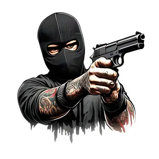Realism Gangster Wearing Ski Mask Holding Gun