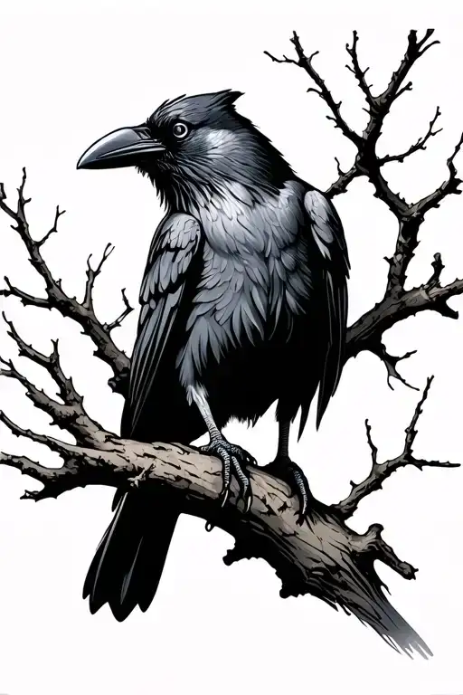 Scary Crow Perched On A Tree Branch