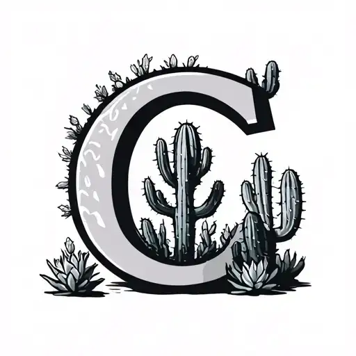 The Letter C With Cactus