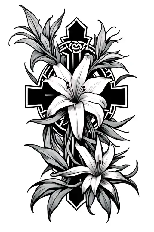 Lily And Celtic Cross Intertwined