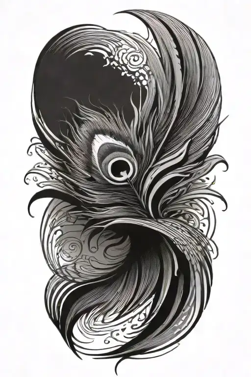 Ocean Waves Crashing Against A Feathered Peacock Feather