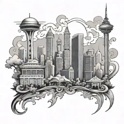 Create A Tattoo Of The Atlanta Skyline With Subtle Naruto Elements Integrated Throughout The Design