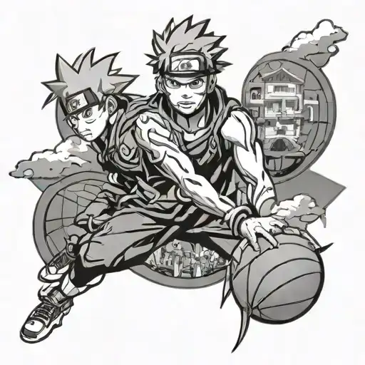 Incorporate The Symbols Of The Hidden Leaf Village From Naruto Into A Basketball Court Motif