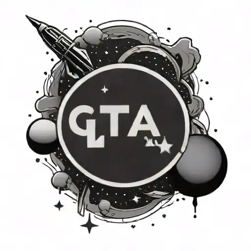A Tattoo Of The Gta Logo With A Space-themed Background Of Planets And Stars