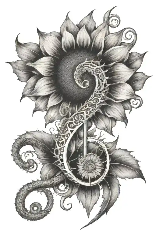 A Surreal Combination Of A Sunflower And A Musical Note Forming A Dragon Shape