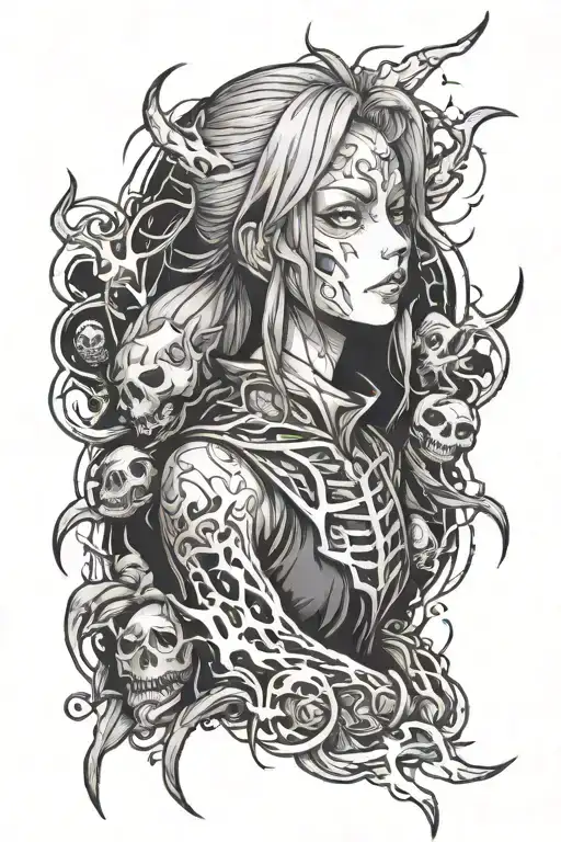 An Anime-inspired Tattoo Of A Horror-themed Character Surrounded By Darkness