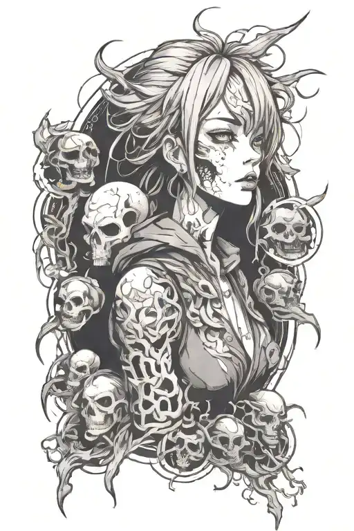 An Anime-inspired Tattoo Of A Horror-themed Character Surrounded By Darkness