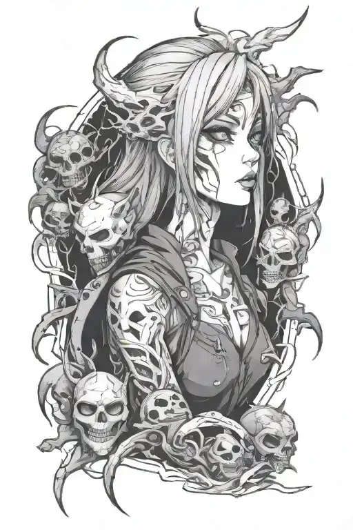 An Anime-inspired Tattoo Of A Horror-themed Character Surrounded By Darkness