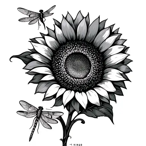 Virgo Zodiac Sign With Dragonfly Landing On A Sunflower