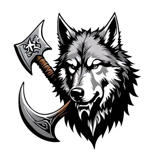 Axe Fenrir Viking Warrior In Norse Wolf