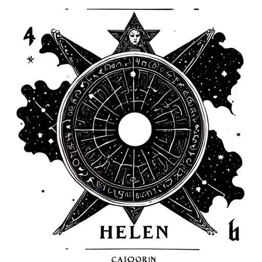 A Tarot Card With The Name Helen In The Center And The Constellation Capricorn In The Background