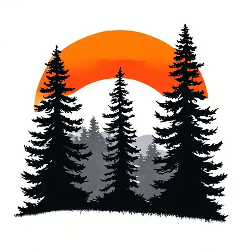 Pine Trees Colors Sunset