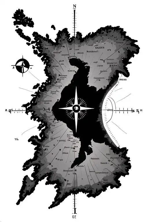 Antarctica Map Outline With Compass Surrounded And Coordinates Of Research Stations