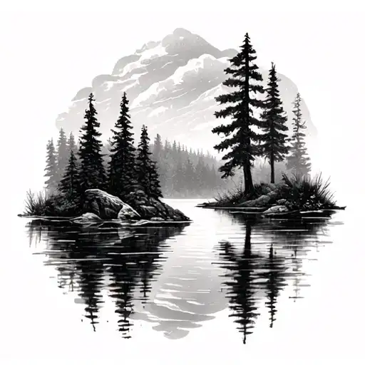 Forest Lake Reflecting Dotwork