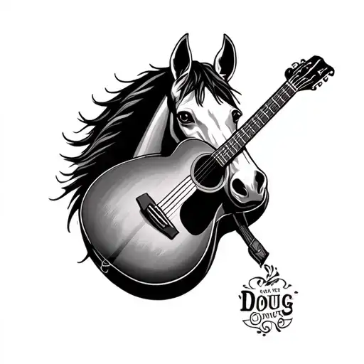 Acoustic Guitar With Horse Head Dads Name Doug Country Music