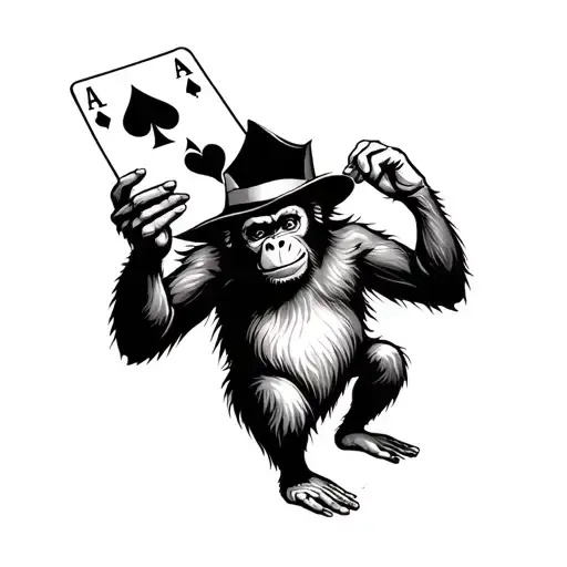Circus Monkey Holding Playing Cards Ace And King Of Spades