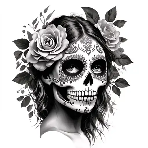 Realistic Sugar Skull Nude Woman Posing