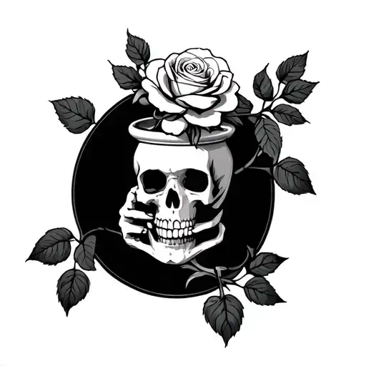 Skelton Hand Holding Rose With Pot Leaves On The Stem