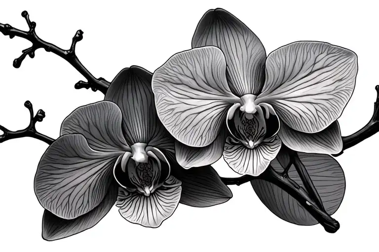 Orchid Flower Branch Fine Line