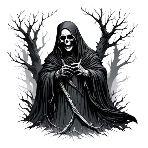 Grim Reaper In Dark Forest