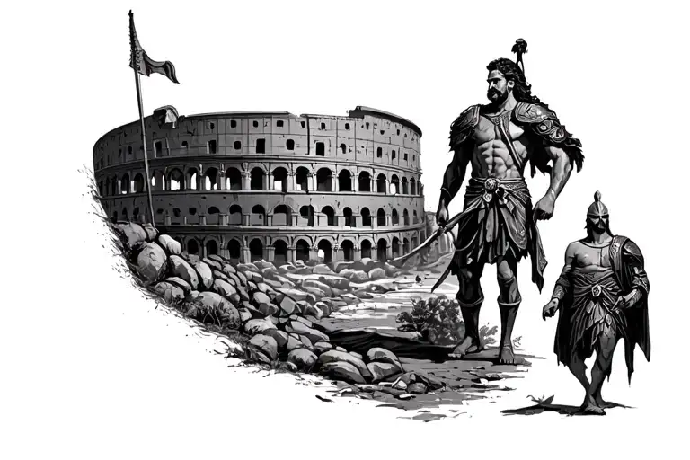 Verona Arena In Nature With A Gladiator And Odin On The Sides