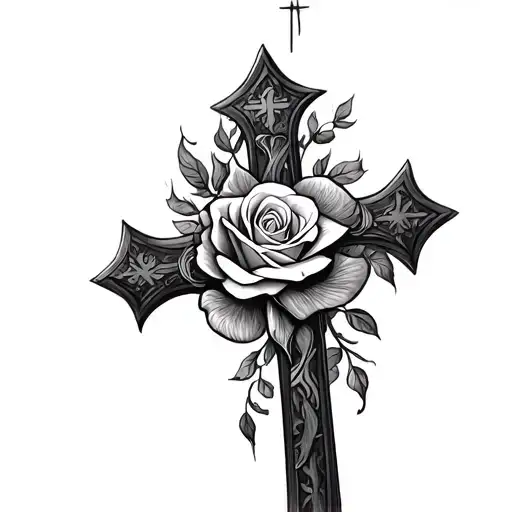 Religious Cross Rose Intertwined