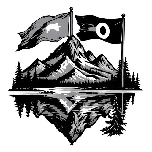 Colorado Mountain Scene Tied To Oklahoma Plains With Flags