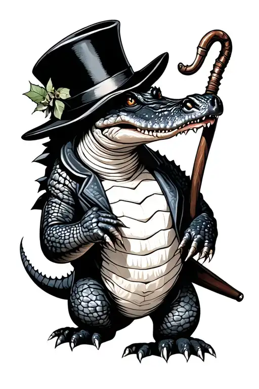 Full Body Alligator With Top Hat And Cane Fineline