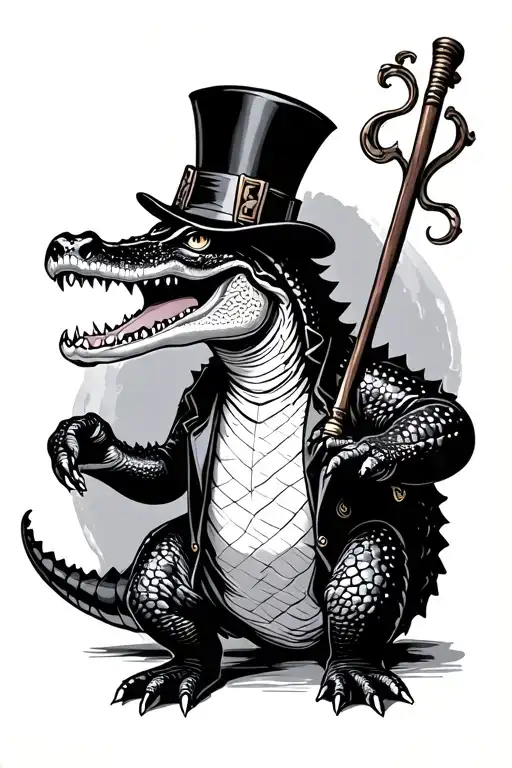 Full Body Alligator With Top Hat And Cane Fineline Sideview