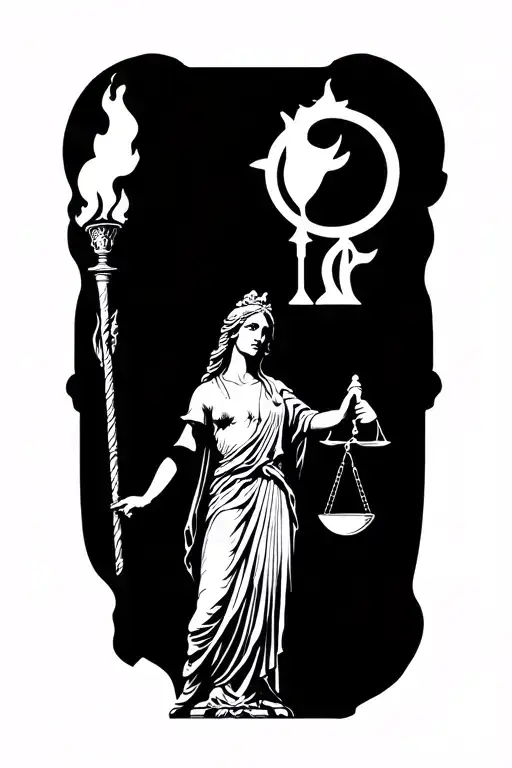 Wisdom Statue Female Holding A Torch And Scale