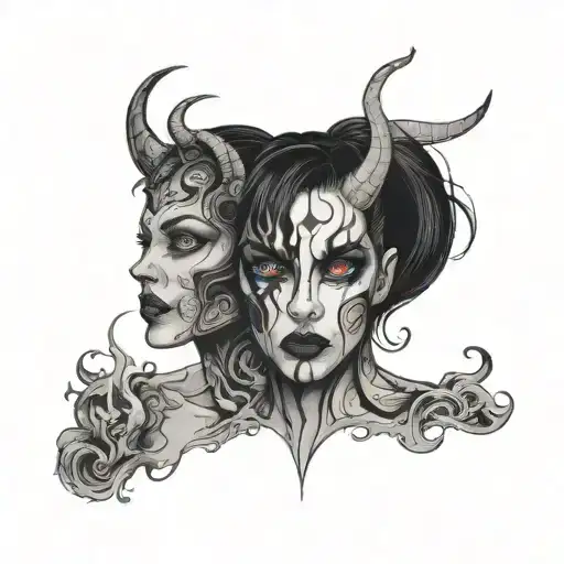 Split Face Personality Demon And Woman