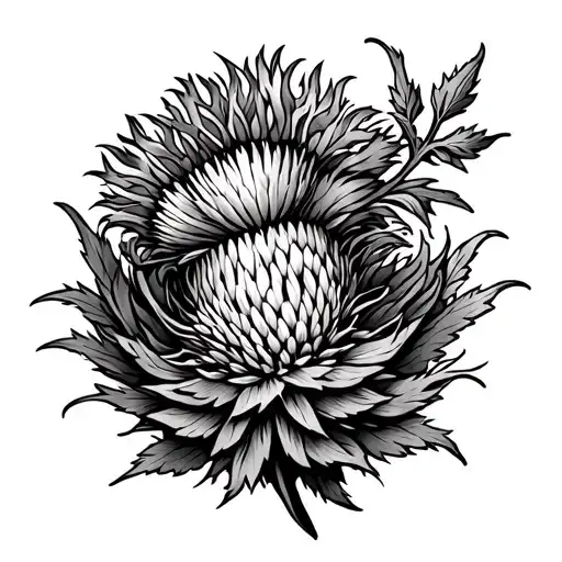 Ornamental Trad Style Tattoo With Scottish Thistle