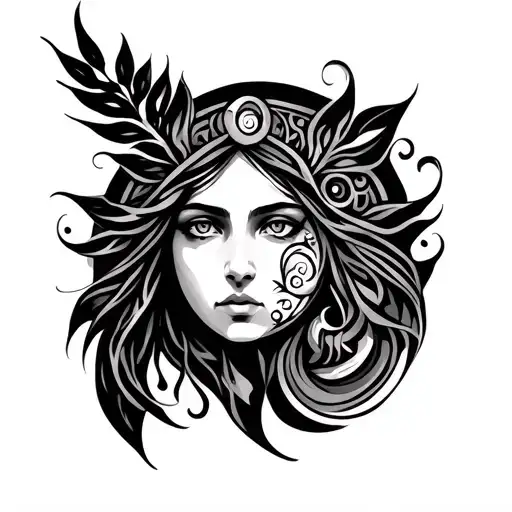 Pagan Mother Earth Tribal Inspired Tattoo Design Combining Elements