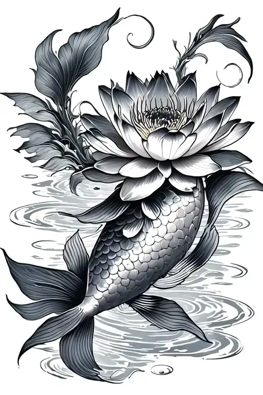 Delicate Koi And Lotus Flower