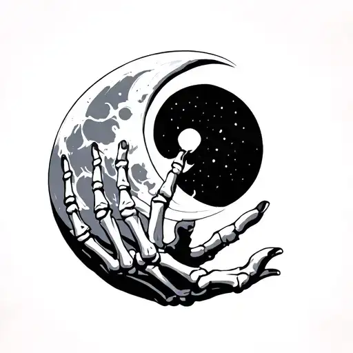 Skeleton Hand Holding Moon