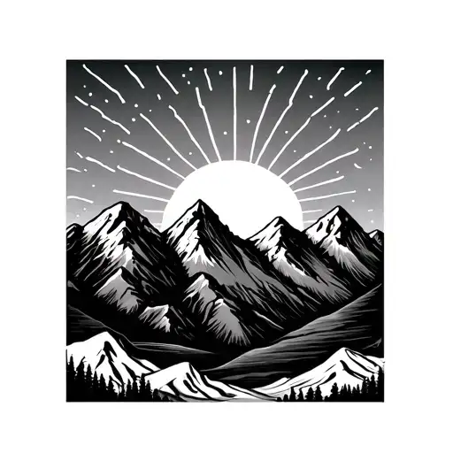 Mountain Range And Sun Rising