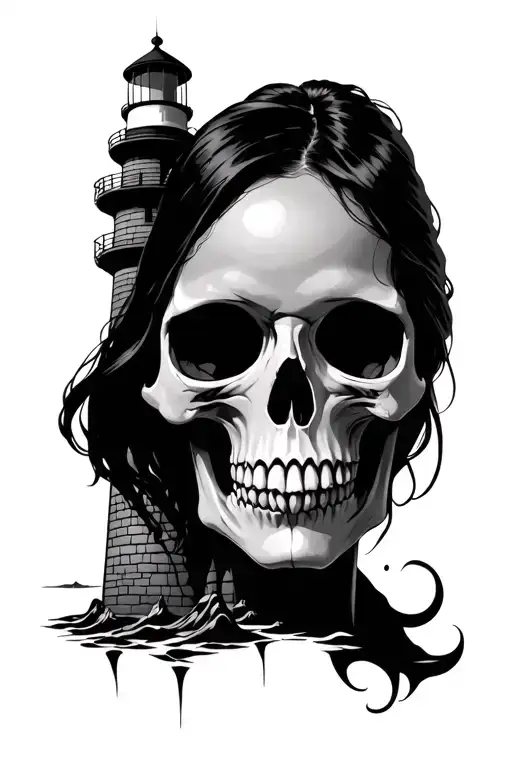 Lighthouse Skull Lonely Woman