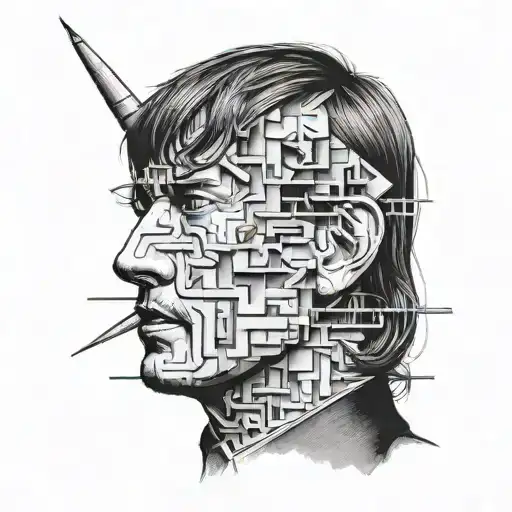 A Black And Grey Portrait Of A Famous Pink Floyd Member With A Subtle Nod To It Elements